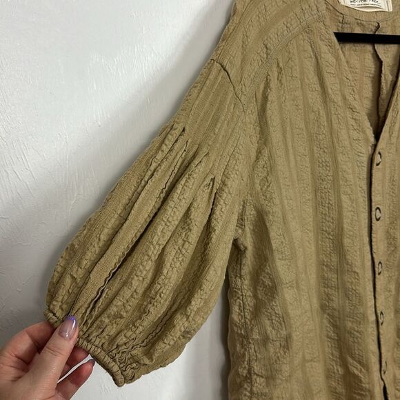 Free People Feel It Still Snap Button Front Blouse Top In Tan Sand Size S - Picture 3 of 8